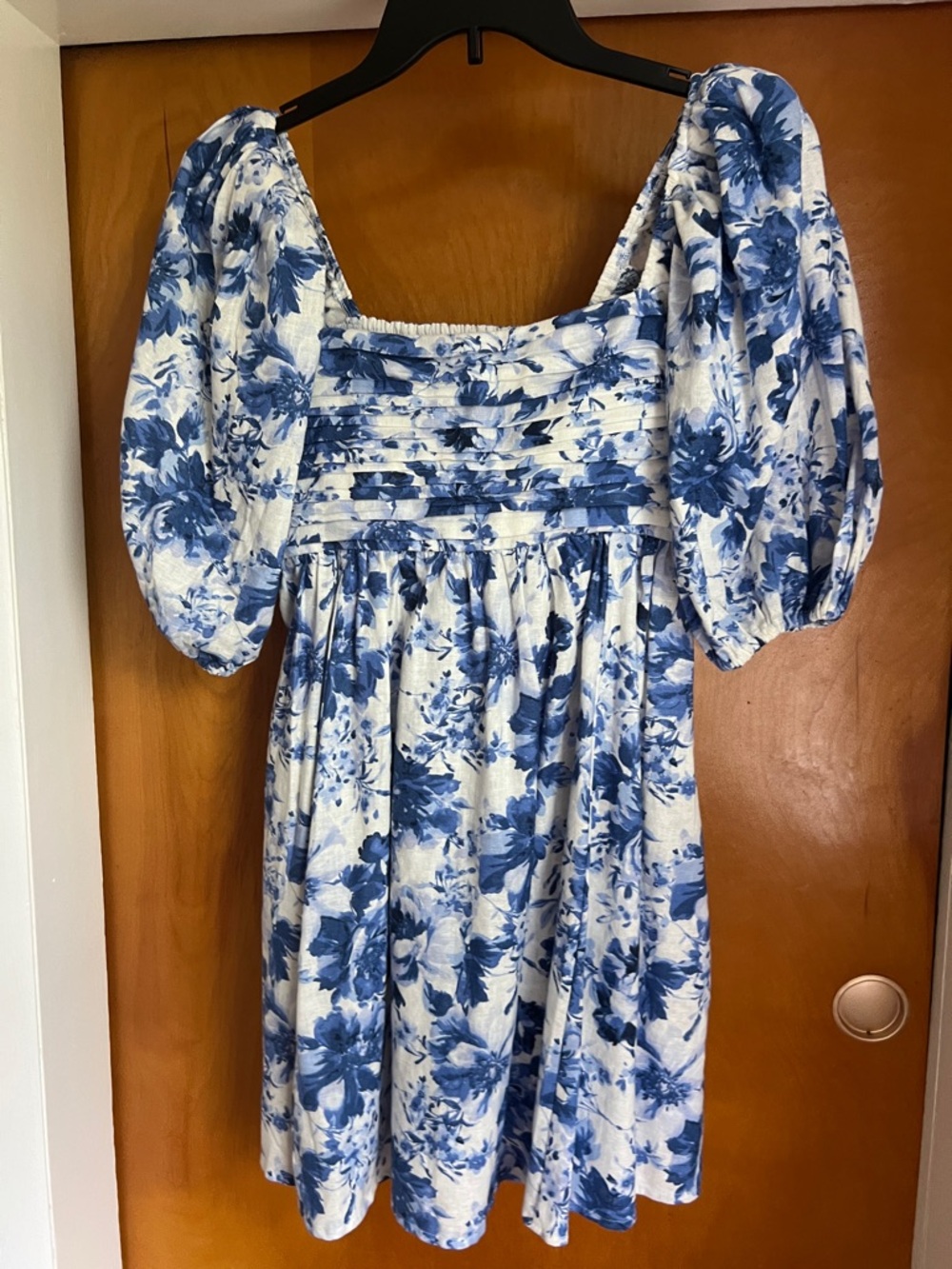 Abercrombie & Fitch Blue Floral Square-Neck Puff Sleeve Mini Dress